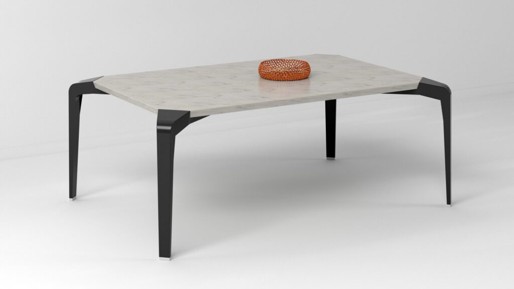 Mesa rectangular de comedor en madera lacada y con tablero corian